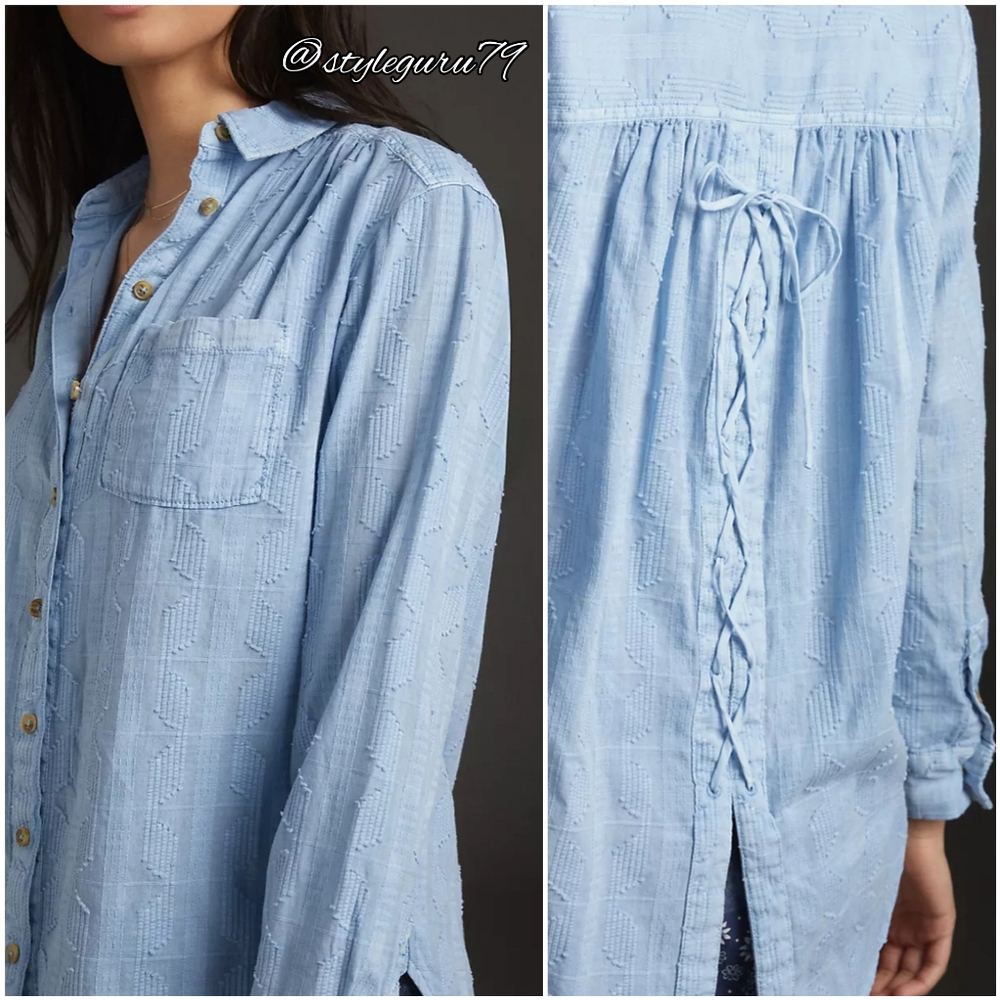 NWT, Anthropologie, The Theresa Lace-Up Buttondown - Picture 2 of 2